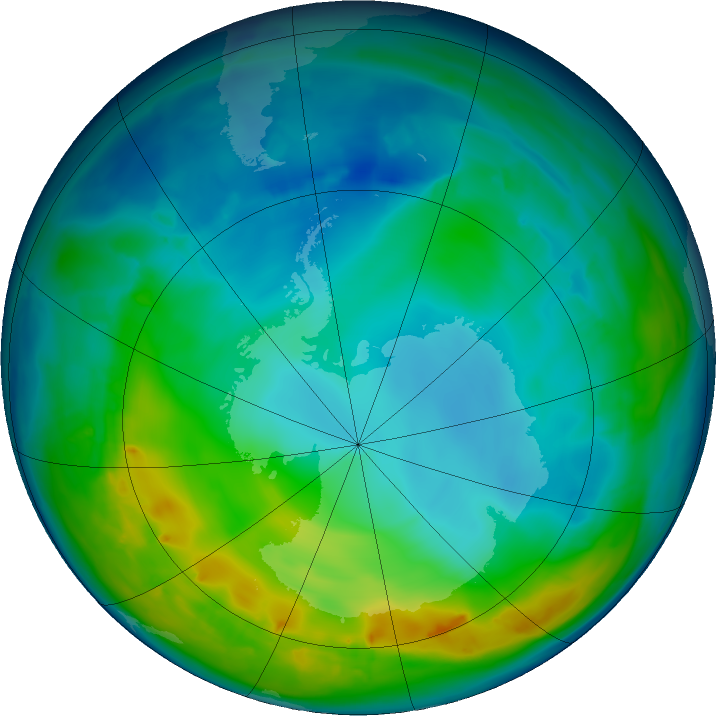 Antarctic ozone map for 19 May 2016